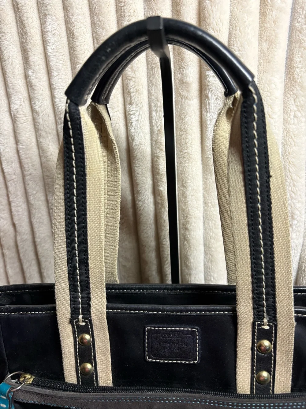 Coach Hamptons Weekend Black Nylon Tote Blue Trim F11670 Travel Work Bag